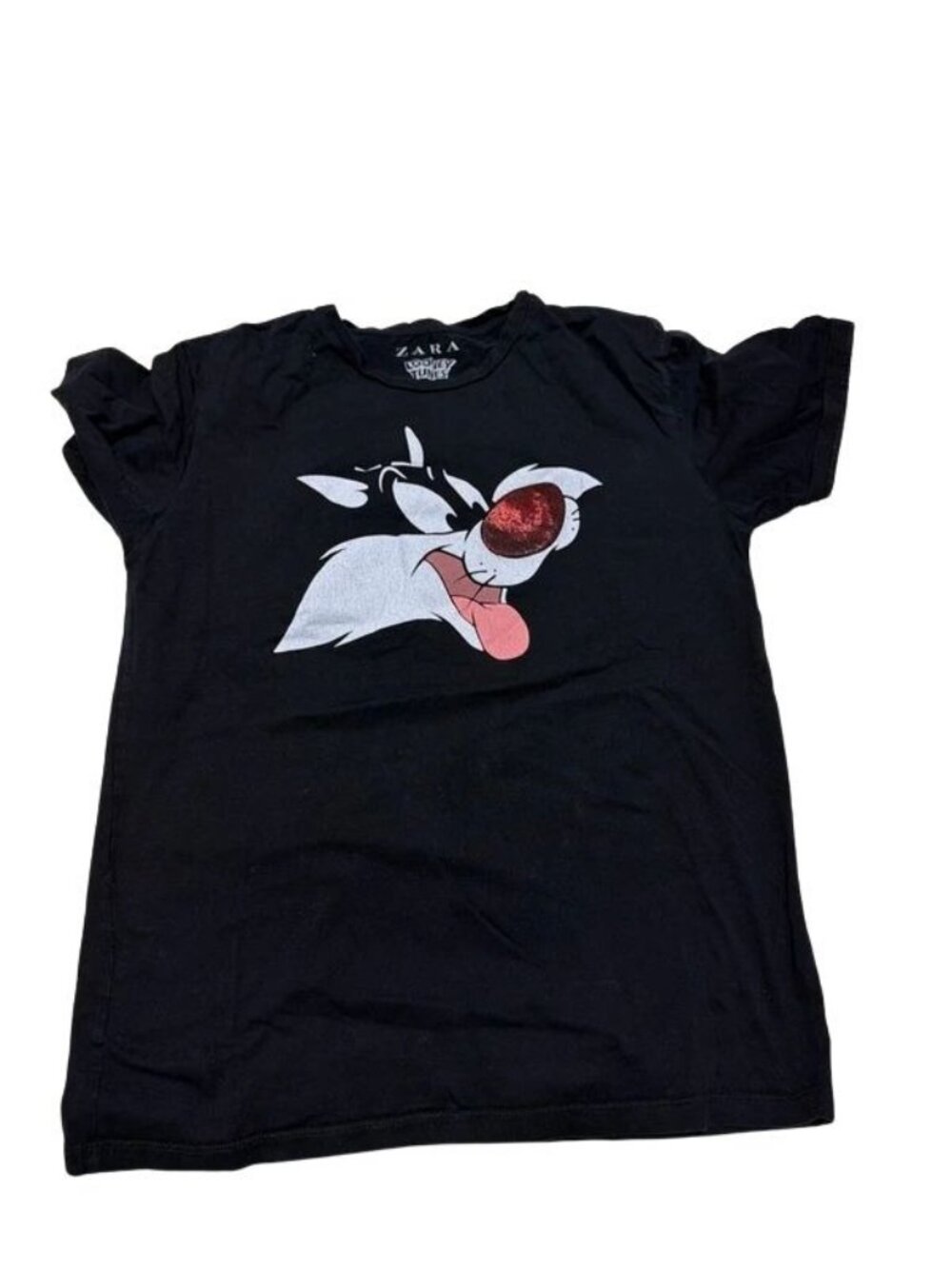 ZARA Looney Tunes Sylvester The Cat Graphic Tee T-Shirt Womens Size M Black